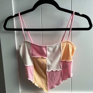 Cropped color block pastel pink, peach and white tank